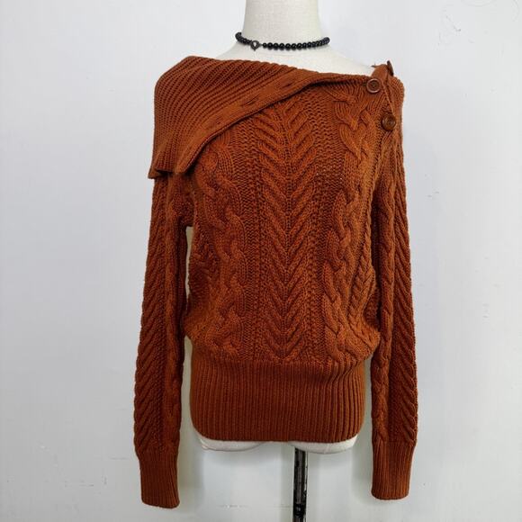 Moda International Sweaters - Vintage Y2K Rust Chunky Cable Knit Sweater Off The Shoulder Bardot Prep Cute S